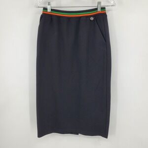 mi-tu Black Striped Waistband Pencil Skirt Size 40 Career Ponte Midi Pocket